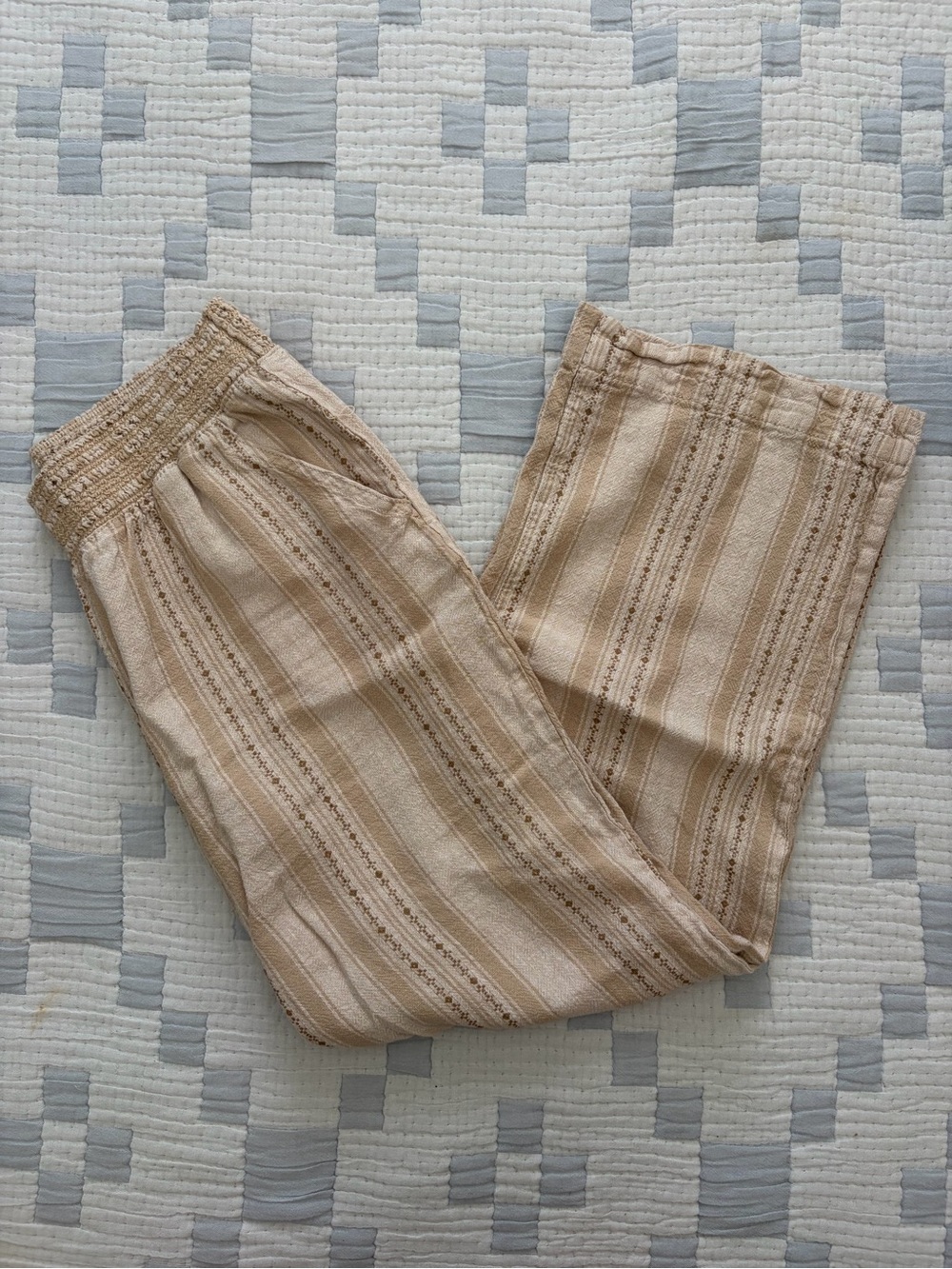 Beige Striped Relaxed Pants medium